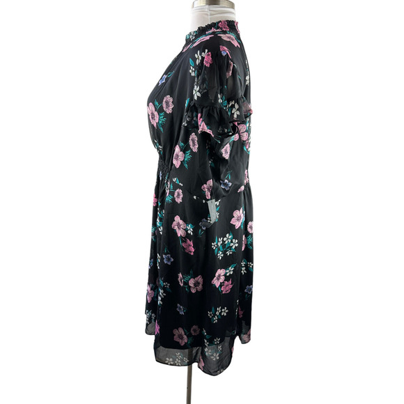 NWT Lane Bryant Floral Dress Black Smocked Keyhole Chiffon Plus Size 24 P - Picture 6 of 13